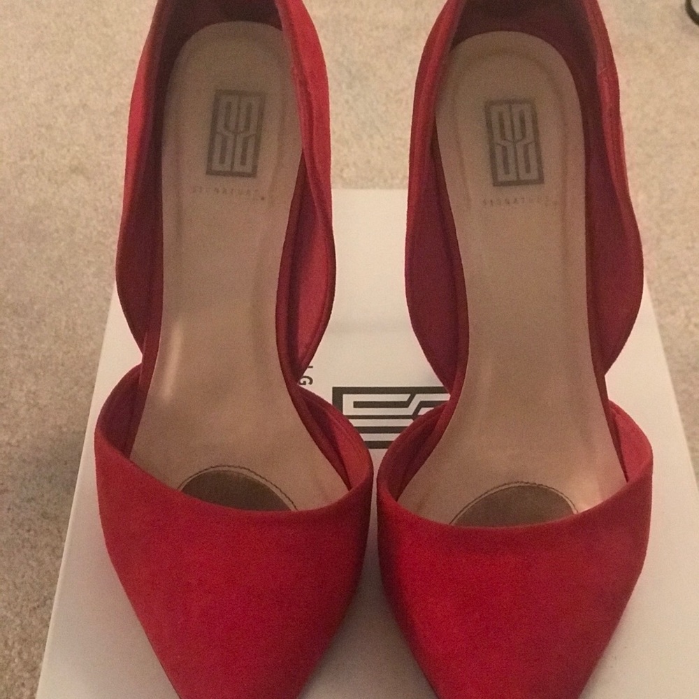 Red Faux Suede Heels